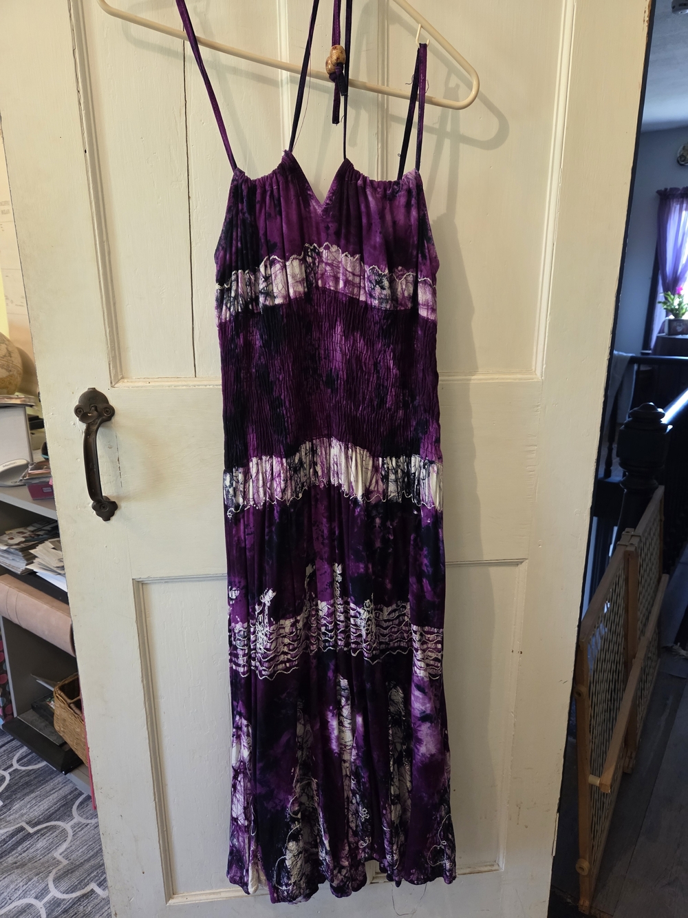 Purple Tie-Dye Maxi Dress with Spaghetti Straps